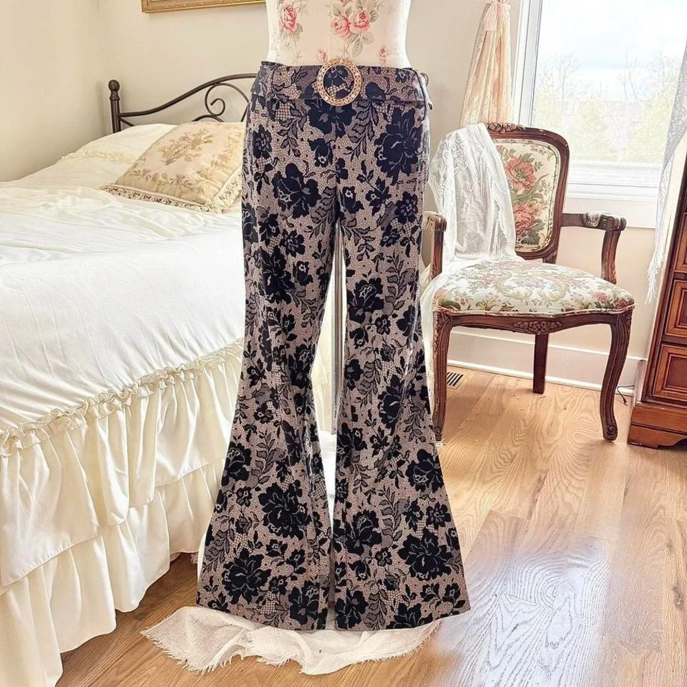 low rise‎ flare pants  Y2K xoxo black floral low rise flare pants size 13 -